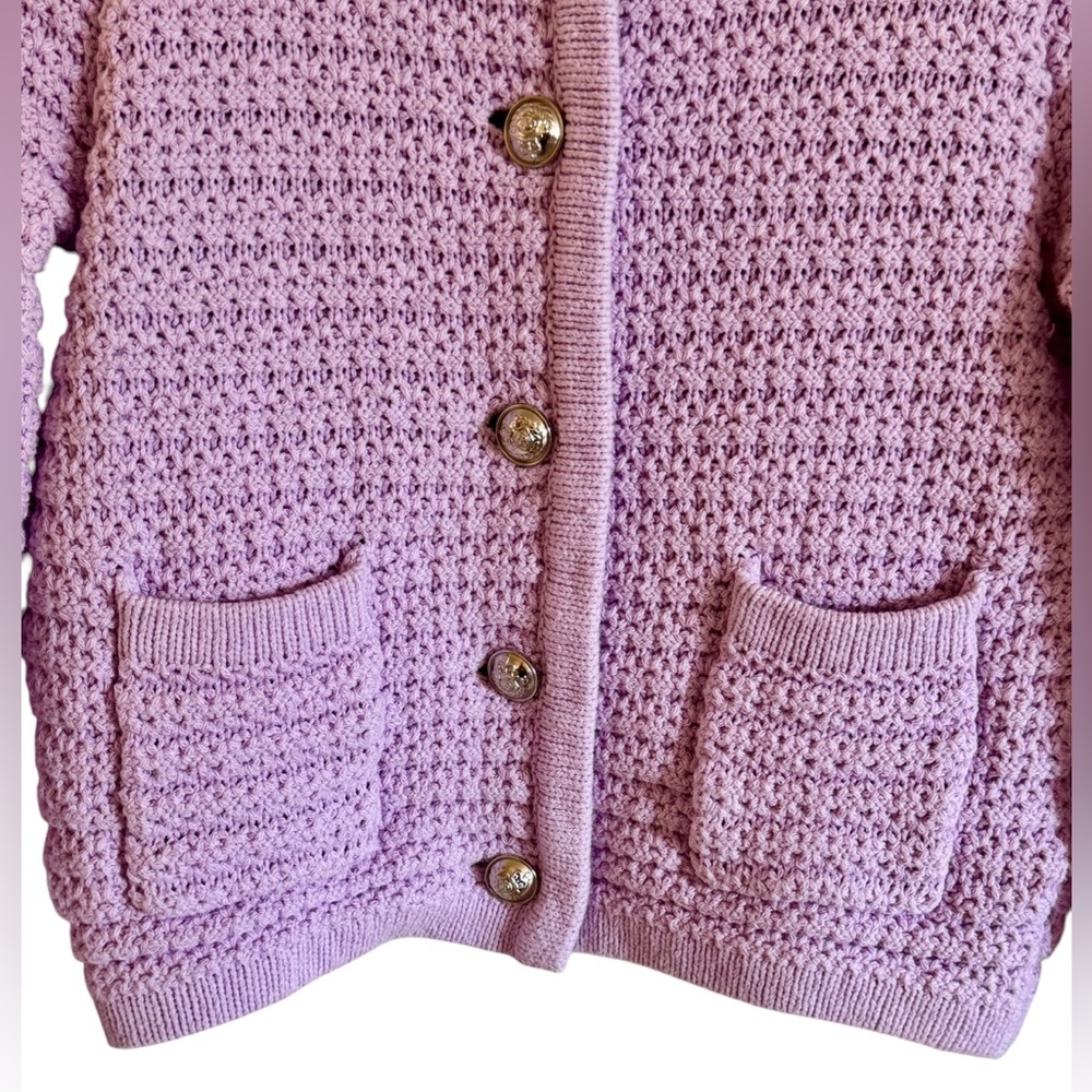 Dear John Pink Knit Cardigan Gold Button Pockets Cropped Sweater Small - Picture 2 of 6